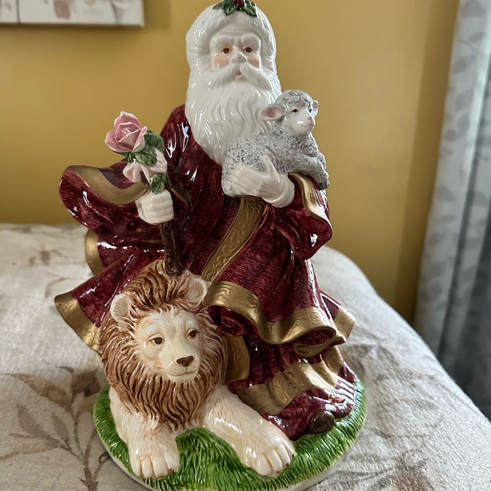 Holiday Santa Figurine with Lion and Lamb - Red and Gold
